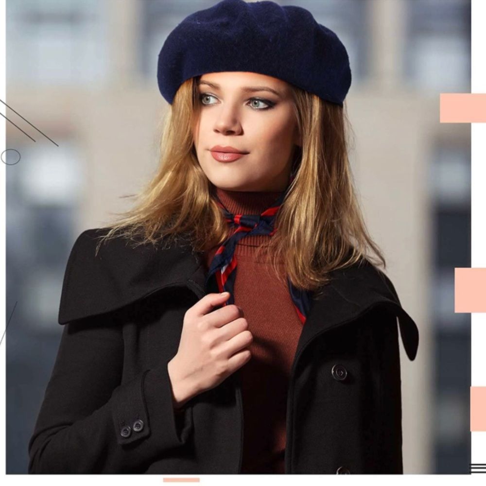 Wool Beret Hat French Style Artist Beanie Beret with Silky Scarf Set​​